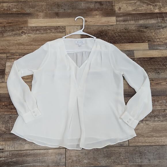 Elle Blouse  White  Long Sleeve Womens Blouse size small - Picture 1 of 8
